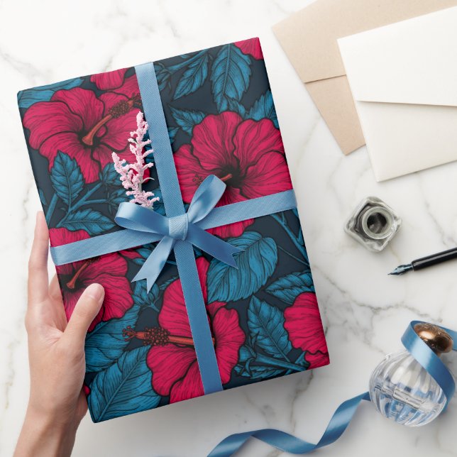 Rotes Hibiskus Geschenkpapier (Schenken)