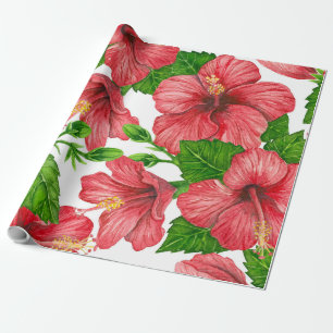 Rotes Hibiskus-Wasserfarbenmuster Geschenkpapier