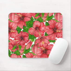 Rotes Hibiskusmuster II Mousepad