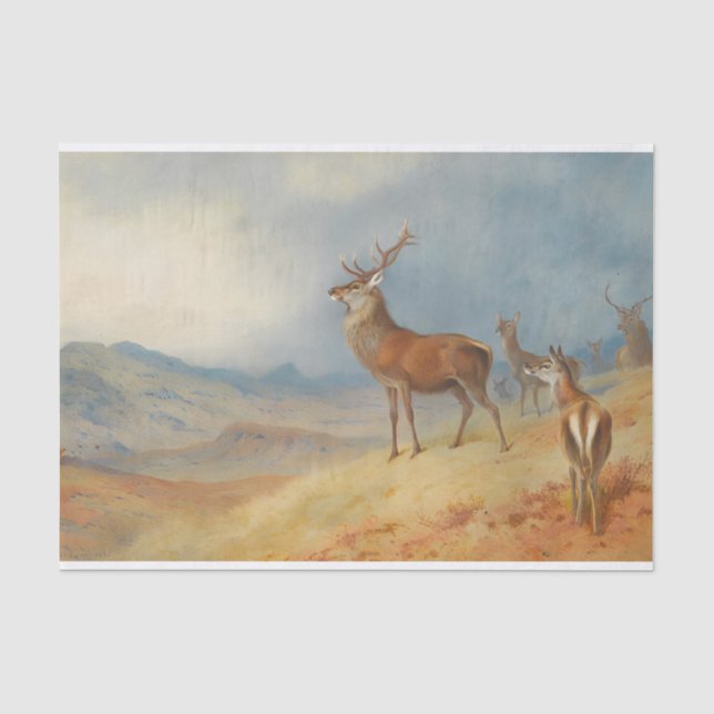 Rotes Hirsch in einer Hochlandschaft, Kunst Seidenpapier (Vorderseite)