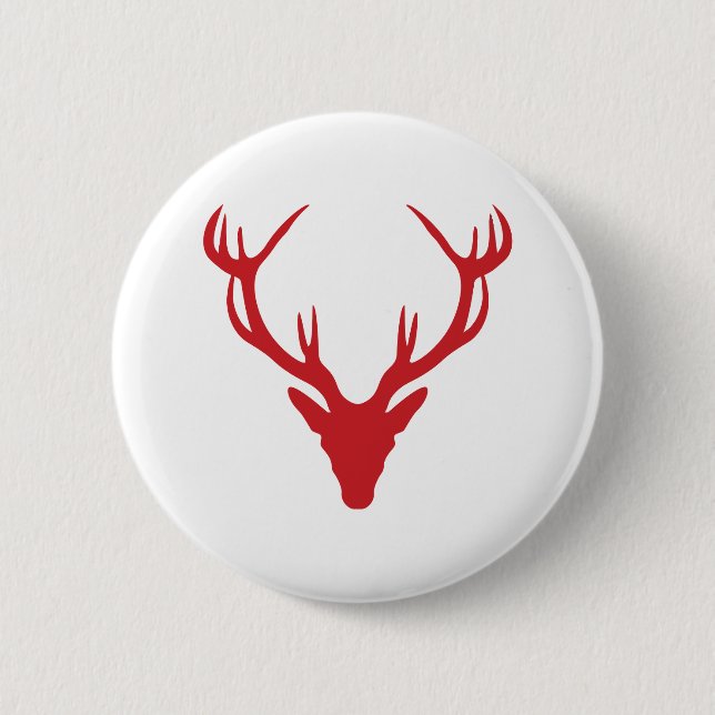 Rotes Hirsch-Kopf-Weihnachten oder Hirsch-Party Button (Vorderseite)