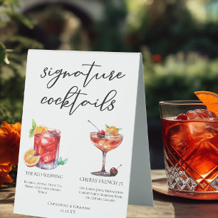 Rotes Hochzeits-Signature-Cocktails-Menü Tischaufsteller