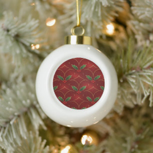 Rotes Holly-Muster – Eleganter Weihnachtsstil Keramik Kugel-Ornament