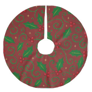 Rotes Holly-Swirbelmuster – Festliches Weihnachten Polyester Weihnachtsbaumdecke