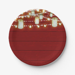 Rotes Holz & Lichterkette Landhaus-Stil Sweet 16 Pappteller