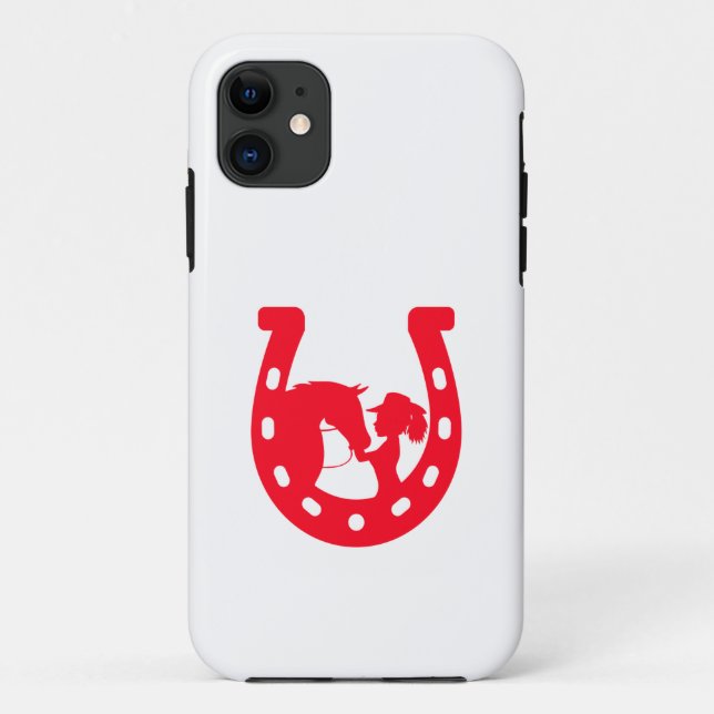 Rotes Horseshoe Mädchen und Pferde Case-Mate iPhone Hülle (Rückseite)