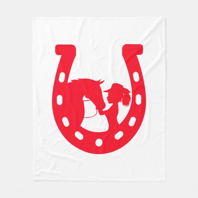 Rotes Horseshoe Mädchen und Pferde Fleecedecke (Vorderseite)