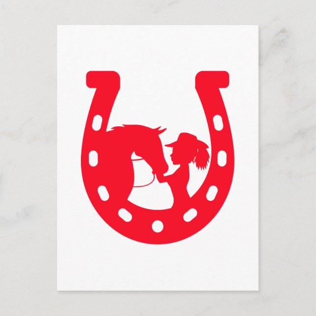 Rotes Horseshoe Mädchen und Pferde Postkarte (Vorderseite)