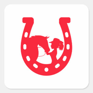 Rotes Horseshoe Mädchen und Pferde Quadratischer Aufkleber