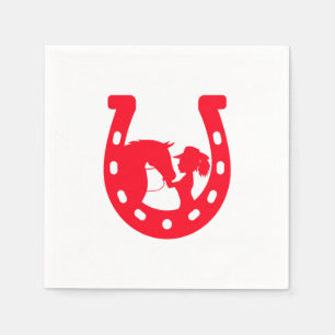 Rotes Horseshoe Mädchen und Pferde Serviette