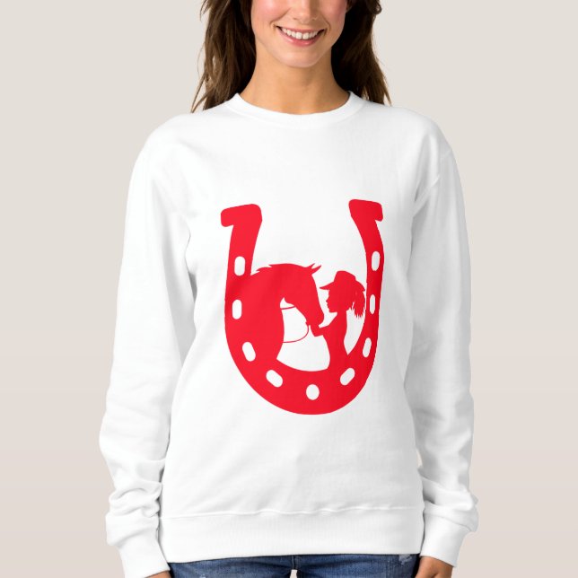 Rotes Horseshoe Mädchen und Pferde Sweatshirt (Vorderseite)