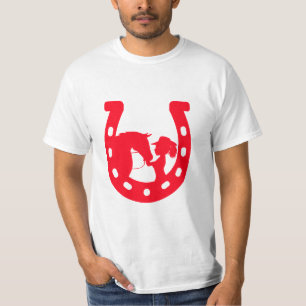Rotes Horseshoe Mädchen und Pferde T-Shirt