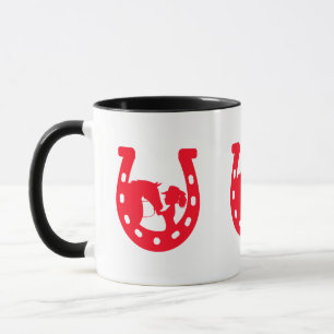 Rotes Horseshoe Mädchen und Pferde Tasse