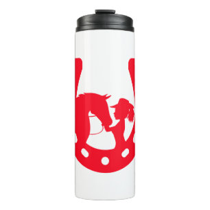 Rotes Horseshoe Mädchen und Pferde Thermosbecher