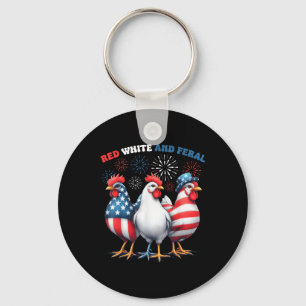 Rotes Huhn Weiß und Wild Patriotisches Raster 4. Schlüsselanhänger