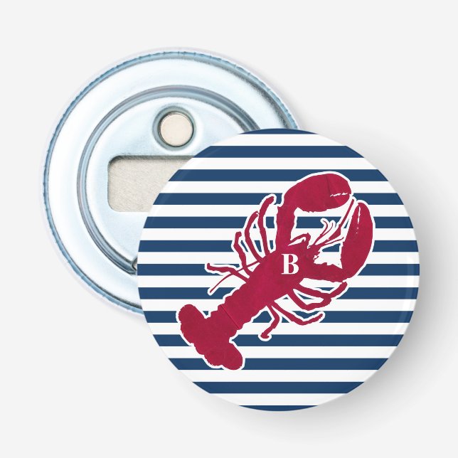 Rotes Hummer-nautischmonogramm-blauer weißer Flaschenöffner (Vorderseite)