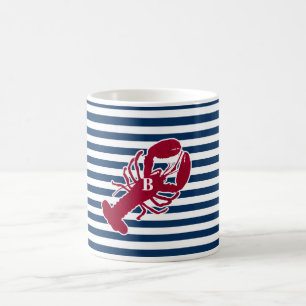 Rotes Hummer-nautischmonogramm-blauer weißer Kaffeetasse