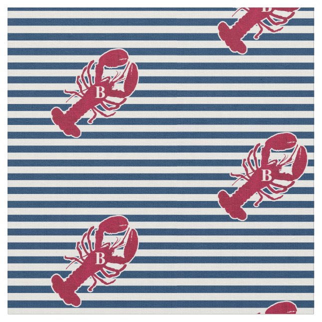 Rotes Hummer-nautischmonogramm-blauer weißer Stoff (Nahaufnahme)