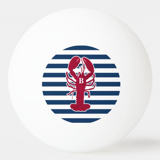 Rotes Hummer-nautischmonogramm-blauer weißer Tischtennisball (Vorderseite)