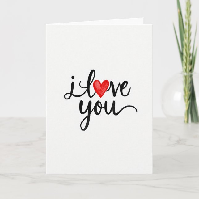 Rotes Ich-liebe-dich-Herz-Script-Karte Karte (Vorderseite)