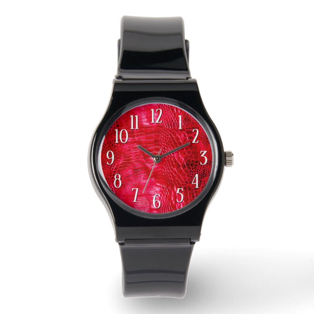 Rotes Imitat Leather Armbanduhr (Vorderseite)