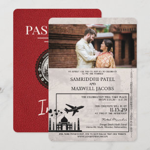 Rotes indisches Reisepass-Hochzeitseinladung Einladung