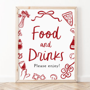 Rotes italienisches handgezeichnetes Lebensmittel- Poster
