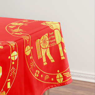 Rotes Jahr des Pferdes 2026 Tischdecke