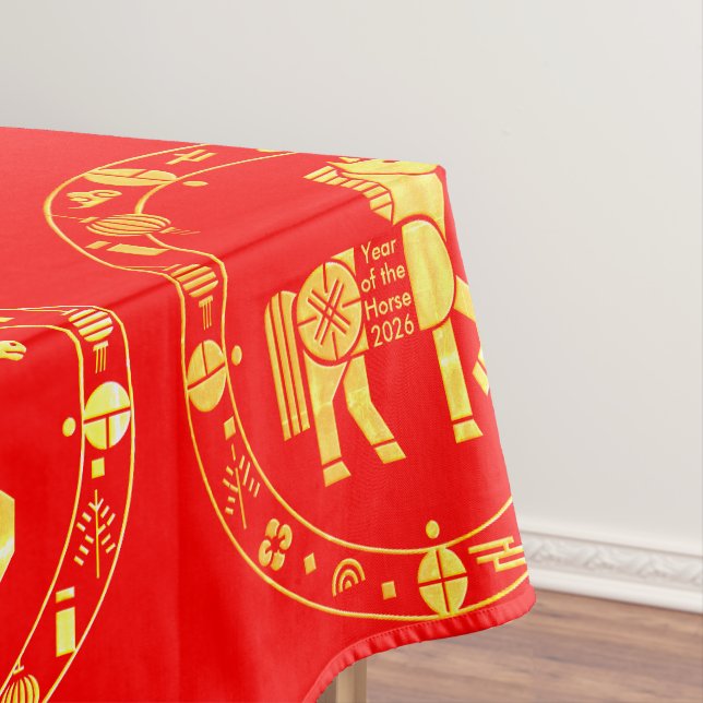Rotes Jahr des Pferdes 2026 Tischdecke (Beispiel)
