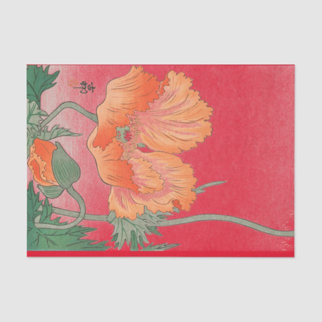 ROTES JAPANISCHES MOHNBLUMEN-DRUCK Seidenpapier (Vorderseite)