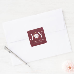 Rotes JOY-Ornament Unternehmens-Weihnachtsdekorati Quadratischer Aufkleber