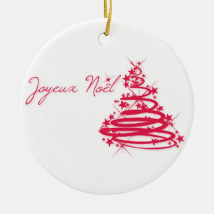 Rotes Joyeux Noël mit Weihnachtsbaum Keramik Ornament