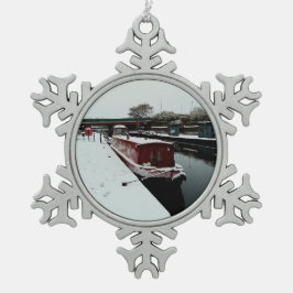 Rotes Kanalboot Schneeflocken Zinn-Ornament