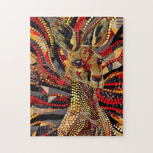 Rotes Kangaroo im Stile eines aborigines Dot Art (Vertikal)