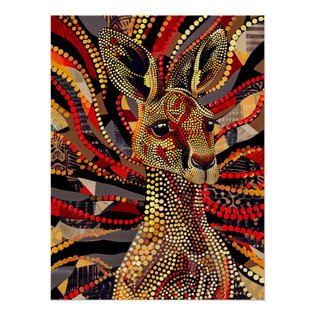 Rotes Kangaroo im Stile eines aborigines Dot Art Poster (Vorderseite)