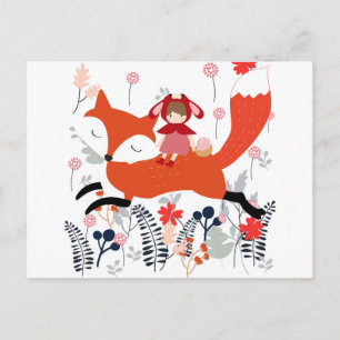Rotes Kapuzenmädchen und Fuchs im Blumengarten Postkarte
