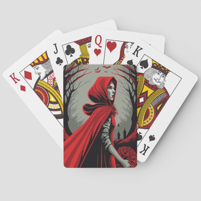 Rotes Kapuzenwolf-Mädchen Spielkarten (Rückseite)