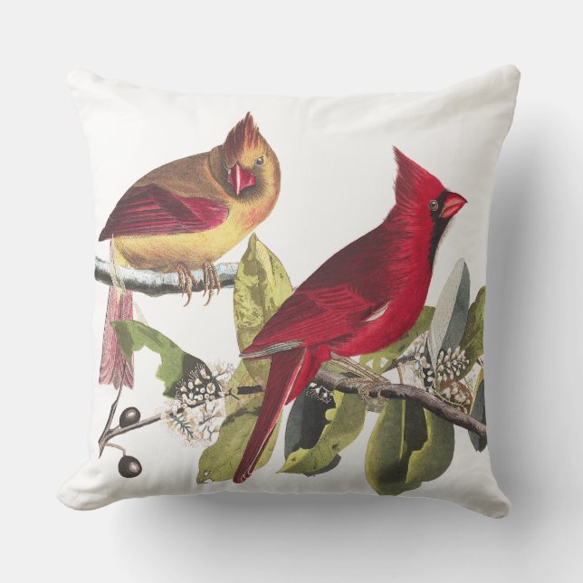 Rotes Kardinals-Vogel-wild lebende Tiere Audubon Kissen (Vorderseite)