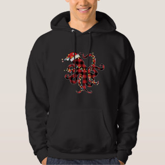 Rotes Kariertes Buffalo Octopus Weihnachtslichter Hoodie