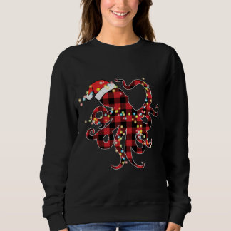 Rotes Kariertes Buffalo Octopus Weihnachtslichter Sweatshirt