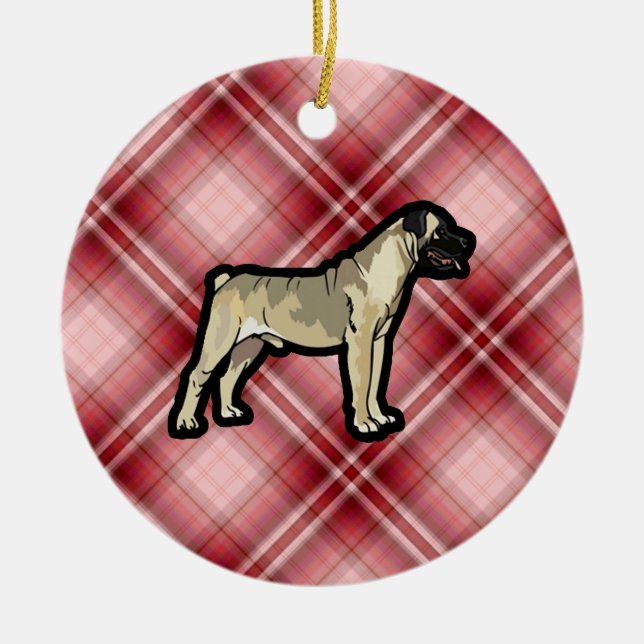 Rotes kariertes Bullmastiff Keramikornament (Vorne)