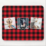Rotes kariertes Foto-Collagen-Monogramm des Mousepad<br><div class="desc">Das moderne und stilvolle kundengerechte mousepad,  das rotes kariertes Muster mit der Collage und dem Monogramm mit drei Fotos kennzeichnet,  etikettieren. Personifizieren Sie,  indem Sie Fotos und Monogramm addieren. Dieses personalisierte mousepad ist als Geschenk für Geburtstage,  Tagesder Mutter den vatertag und Weihnachten perfekt.</div>