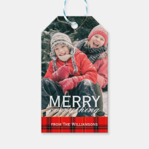 Rotes kariertes fröhliches alles geschenkanhänger