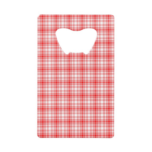 Rotes kariertes kreditkartenflaschenöffner (Vorderseite)