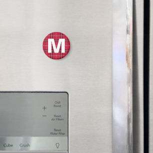 Rotes Kariertes Monogramm Anfangsbuchstaben Kids'  Magnet