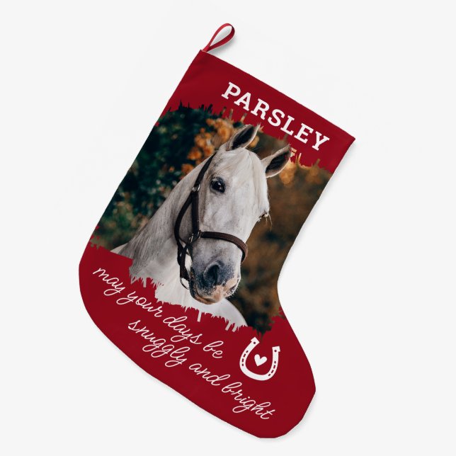 Rotes Kariertes Pferd Grosser Weihnachtsmann Strum Großer Weihnachtsstrumpf (Vorderansicht (hängend))