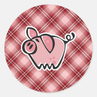 Rotes Kariertes Schwein Runder Aufkleber