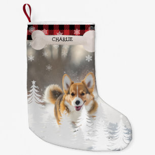 Rotes Kariertes Weihnachtskiefernbäume Knochen Fot Kleiner Weihnachtsstrumpf