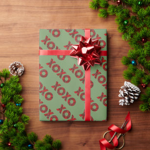 Rotes Kariertes XOXO-Grünes Muster Geschenkpapier