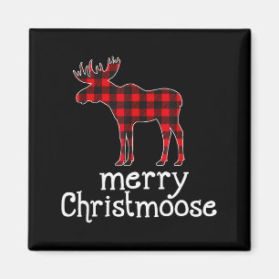 Rotes Karo Frohe Christmoose Weihnachten T-Shirt E Magnet